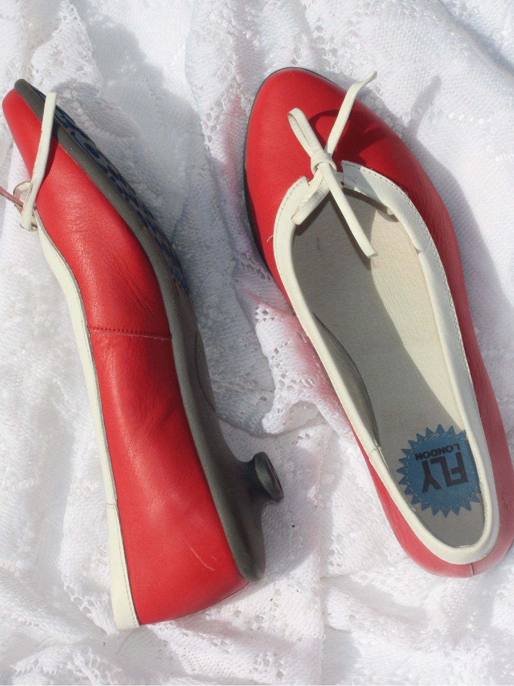 Fly London Red Ballet Flats with White Trim and Bow Accent